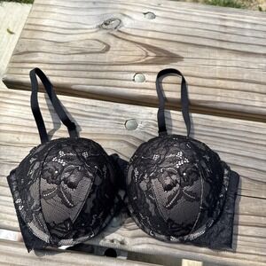 LaSenza 34d strapless up 2 cups push-up bra Beige &‎ black Mesh Overlay NWT